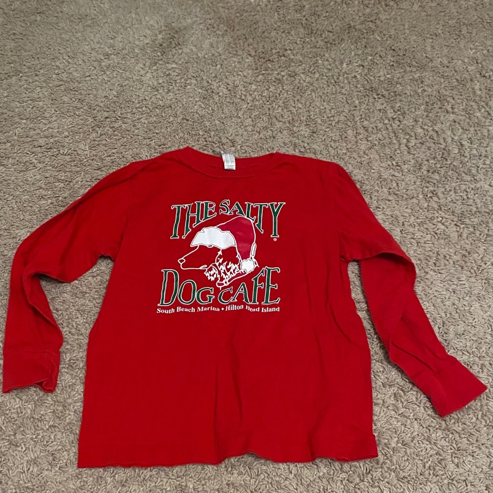 Red Kids Long Sleeve Shirt salty dog cafe Christmas Santa holidays size small